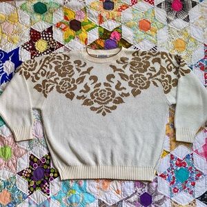 Vintage 80s/90s gold lurex rose sweater